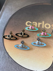 Enamel Rhinestone Saturn Charm Earrings