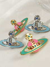 Enamel Rhinestone Saturn Charm Earrings