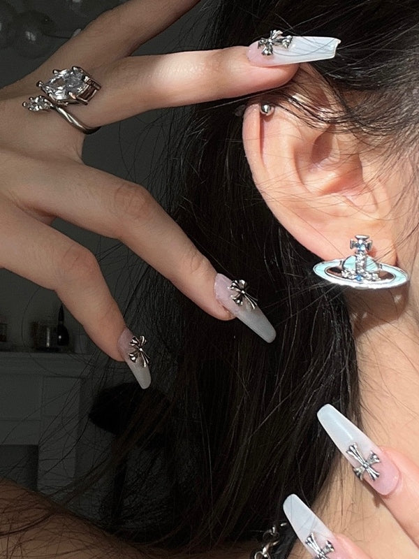 Enamel Rhinestone Saturn Charm Earrings