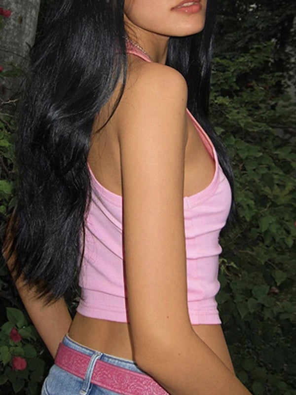 Rhinestone Letter Cropped Tank Top