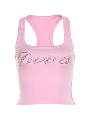 Rhinestone Letter Cropped Tank Top