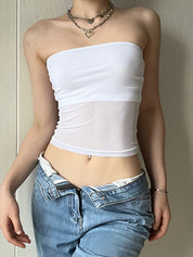 Black Paneled Mesh Bandeau Top