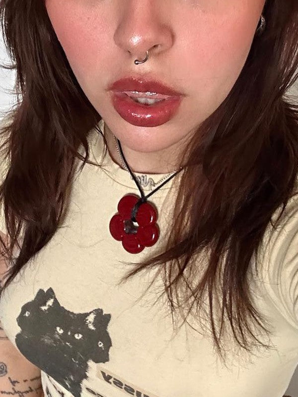 Hollow Out Flower Pendant Rope Necklace