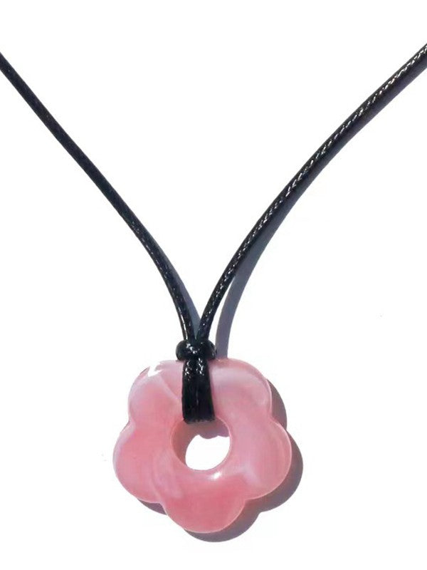 Hollow Out Flower Pendant Rope Necklace