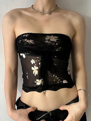 Floral Mesh Lace Bandeau Top