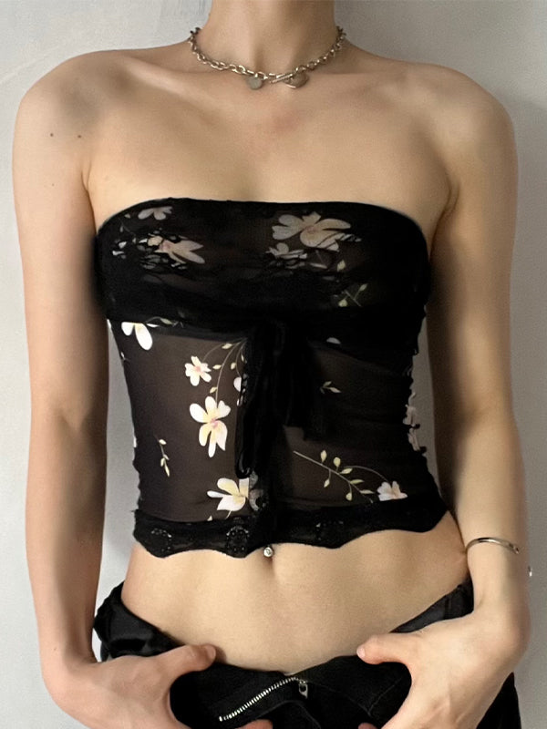 Floral Mesh Lace Bandeau Top