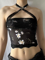 Floral Mesh Lace Bandeau Top