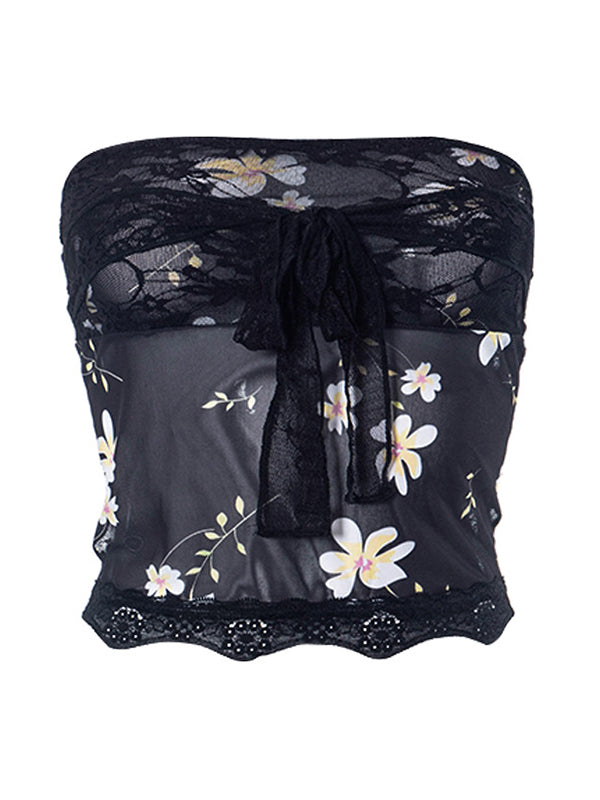 Floral Mesh Lace Bandeau Top