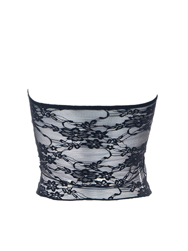 Floral Mesh Lace Bandeau Top