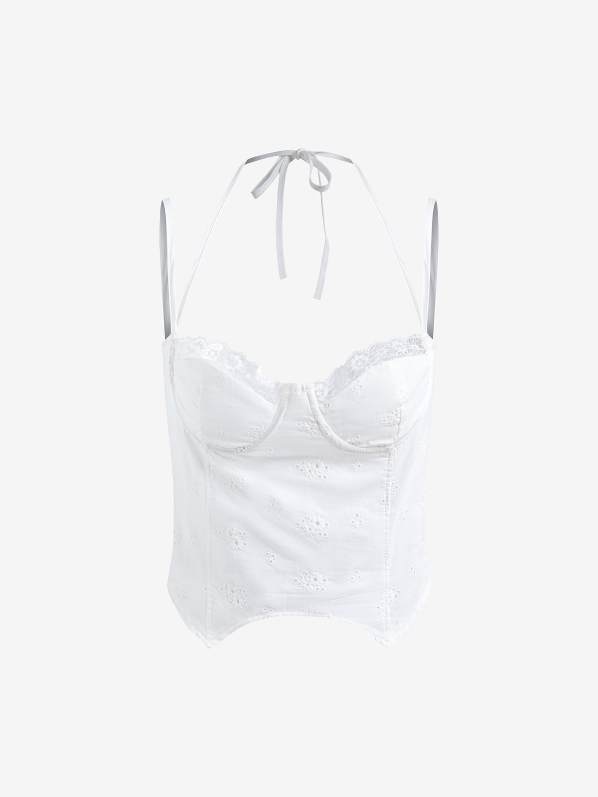 White Floral Asymmetric Corset Top