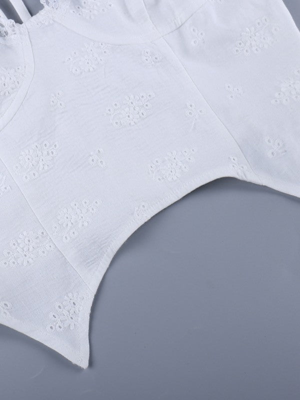 White Floral Asymmetric Corset Top