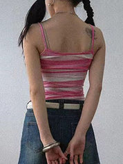 Rhinestone Design Striped Crop Cami Top