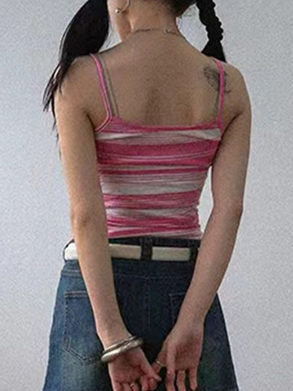 Rhinestone Design Striped Crop Cami Top