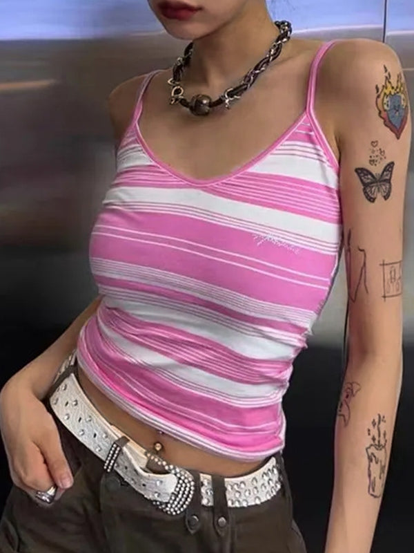 Rhinestone Design Striped Crop Cami Top