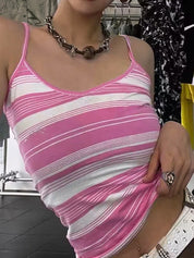 Rhinestone Design Striped Crop Cami Top