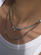 Double Layered Chain Rhinestone Star Charm Necklace