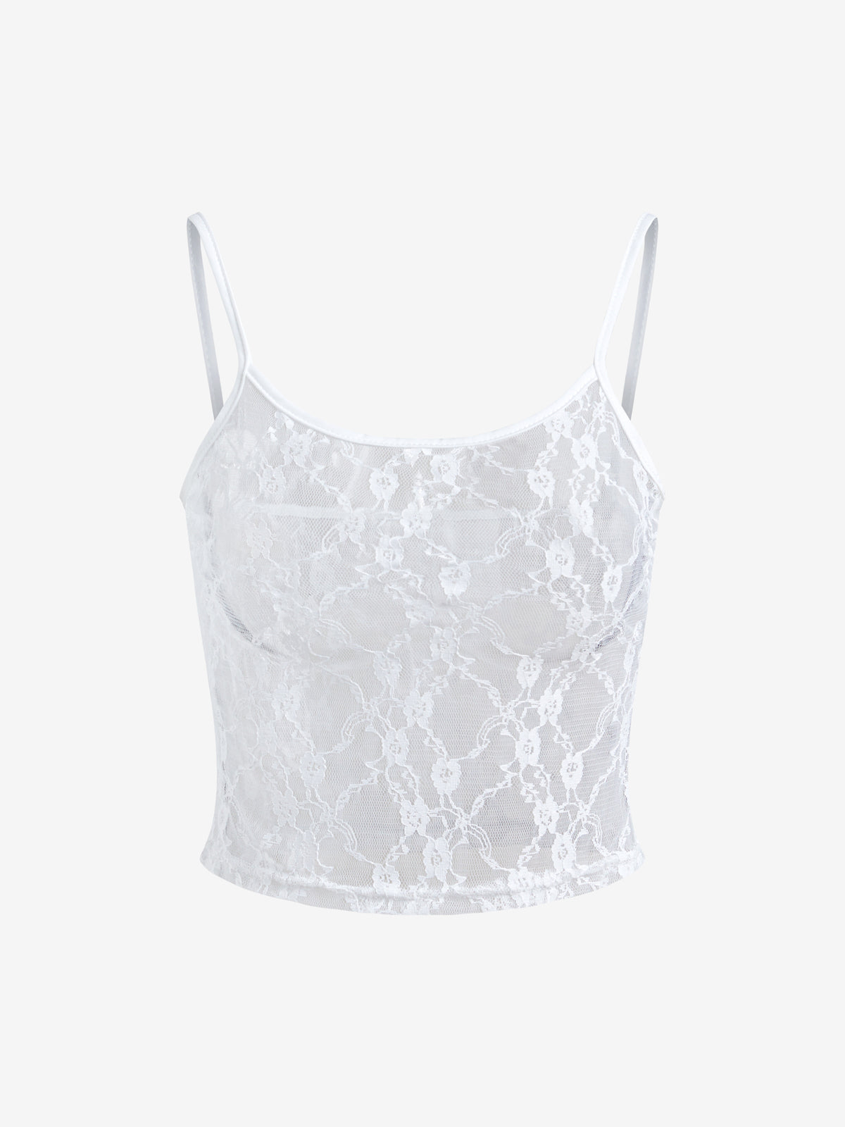 White Sheer Lace Crop Cami Top