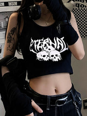 Skull Graphic Cropped Tank Top