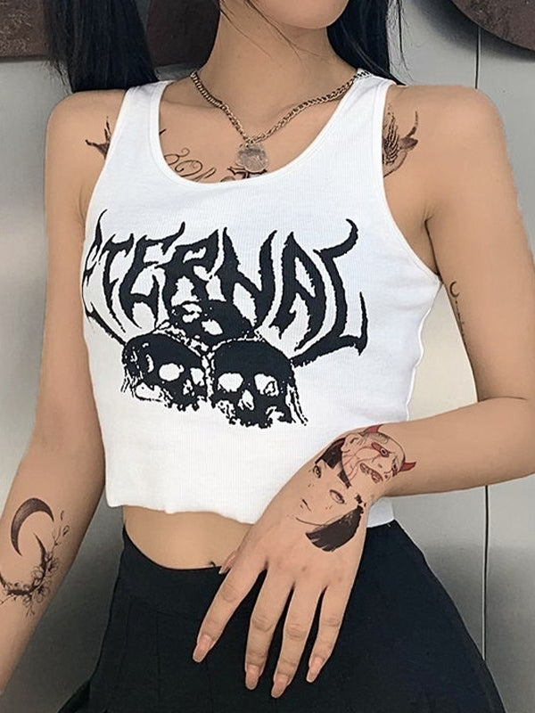 Skull Graphic Cropped Tank Top