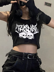 Skull Graphic Cropped Tank Top