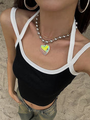 Strappy Padded Ribbed Cropped Tank Top