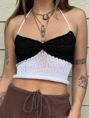 Lace Up Knitted Crop Cami Top