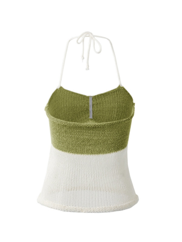 Lace Up Knitted Crop Cami Top