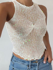 Sequin Cutout Knit Tank Top