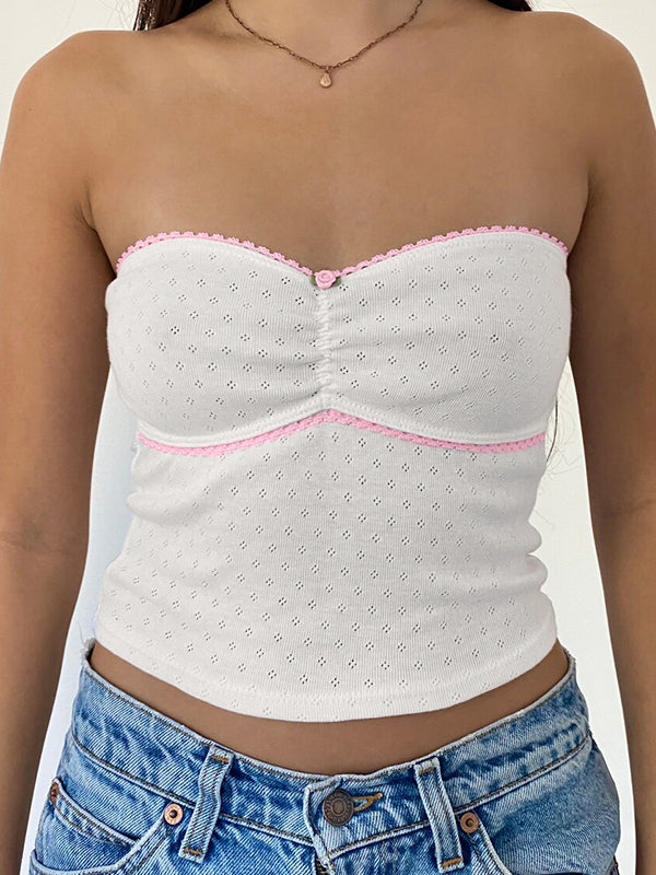 Contrast Color Lace Stitching Bandeau Top