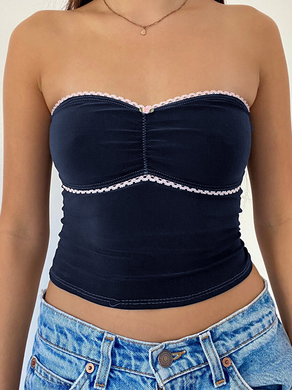 Contrast Color Lace Stitching Bandeau Top