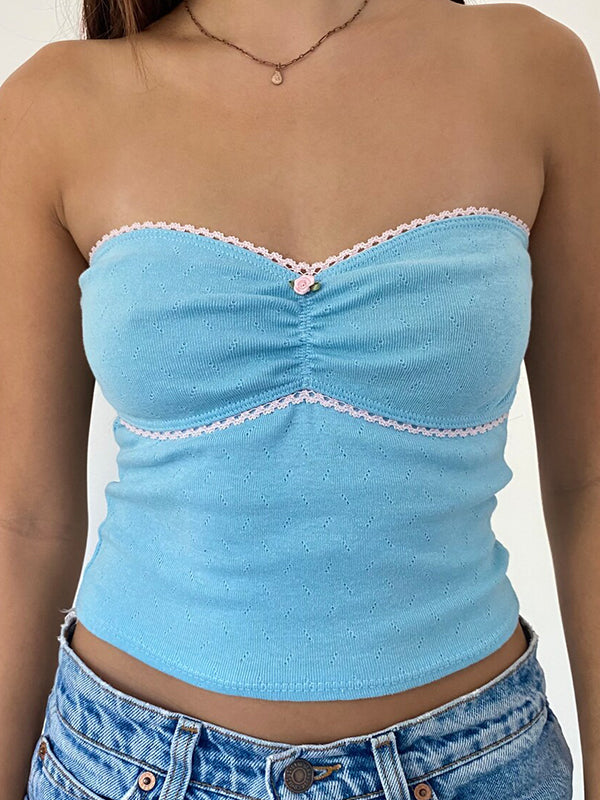 Contrast Color Lace Stitching Bandeau Top
