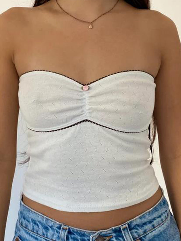 Contrast Color Lace Stitching Bandeau Top