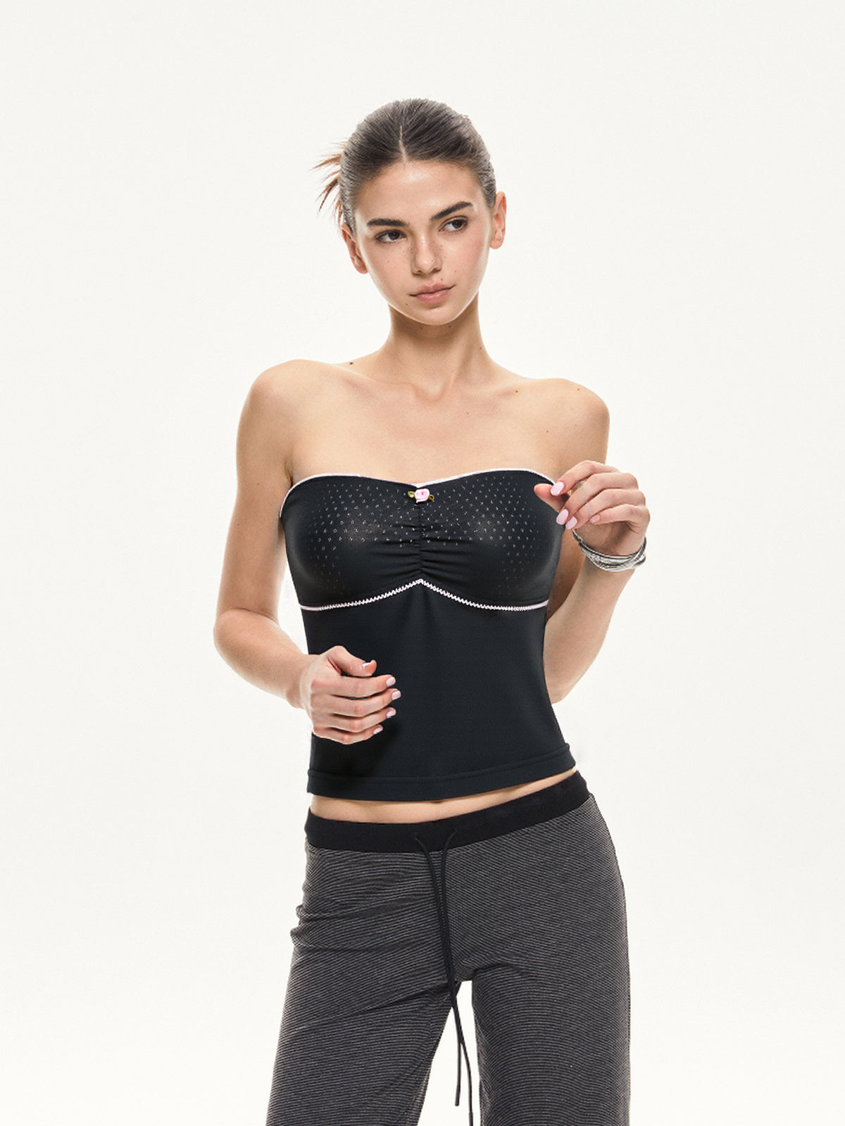 Contrast Color Lace Stitching Bandeau Top