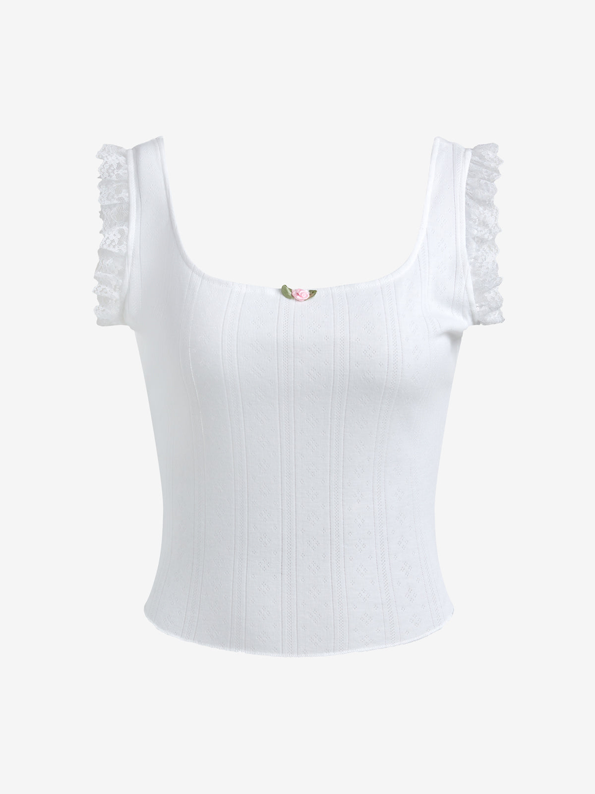 Lace Stitching Ruffle Crop Cami Top