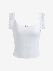 Lace Stitching Ruffle Crop Cami Top