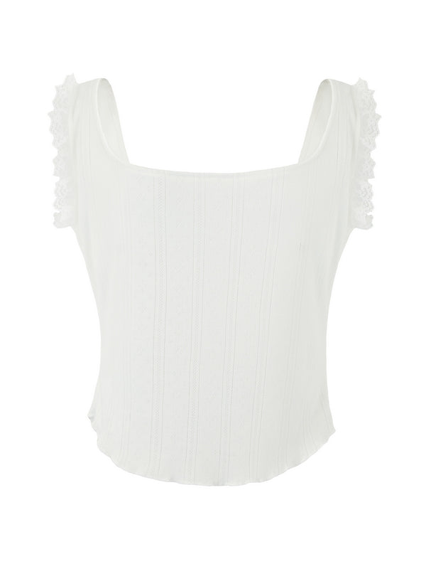 Lace Stitching Ruffle Crop Cami Top