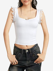Lace Stitching Ruffle Crop Cami Top