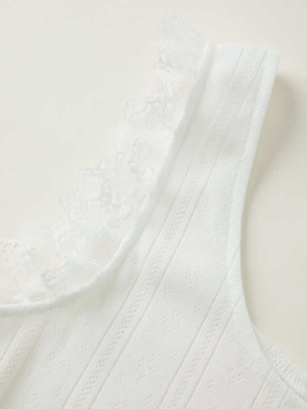 Lace Stitching Ruffle Crop Cami Top