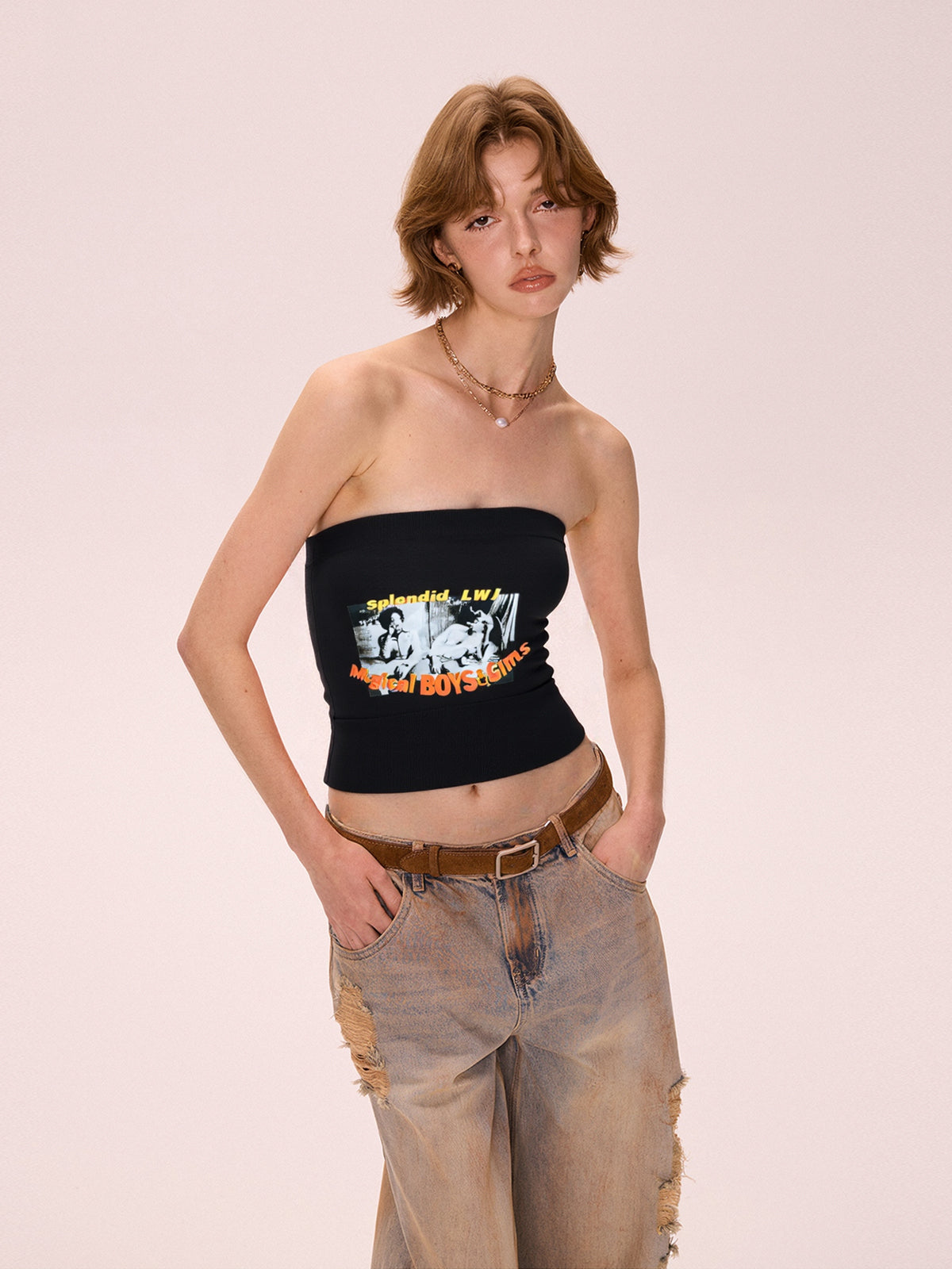 Alphabet Abstract Short Bandeau Top