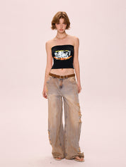 Alphabet Abstract Short Bandeau Top