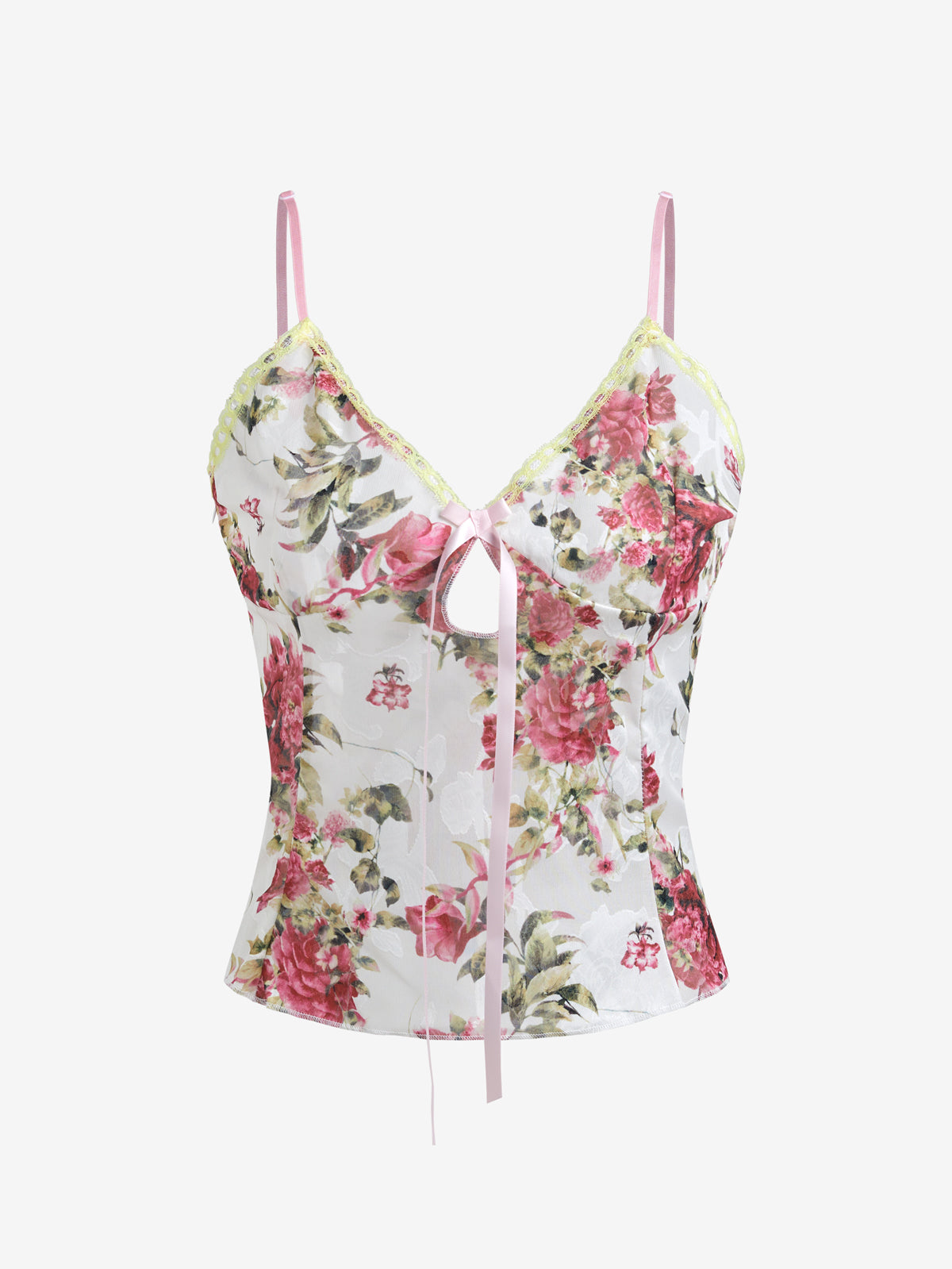 Flower Print Lace Stitching Cami Top