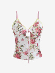 Flower Print Lace Stitching Cami Top
