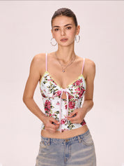Flower Print Lace Stitching Cami Top