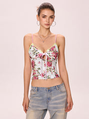 Flower Print Lace Stitching Cami Top
