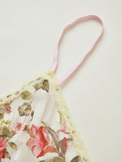 Flower Print Lace Stitching Cami Top