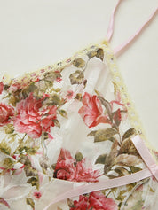 Flower Print Lace Stitching Cami Top