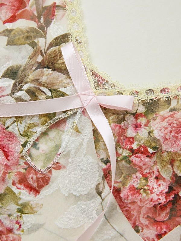 Flower Print Lace Stitching Cami Top