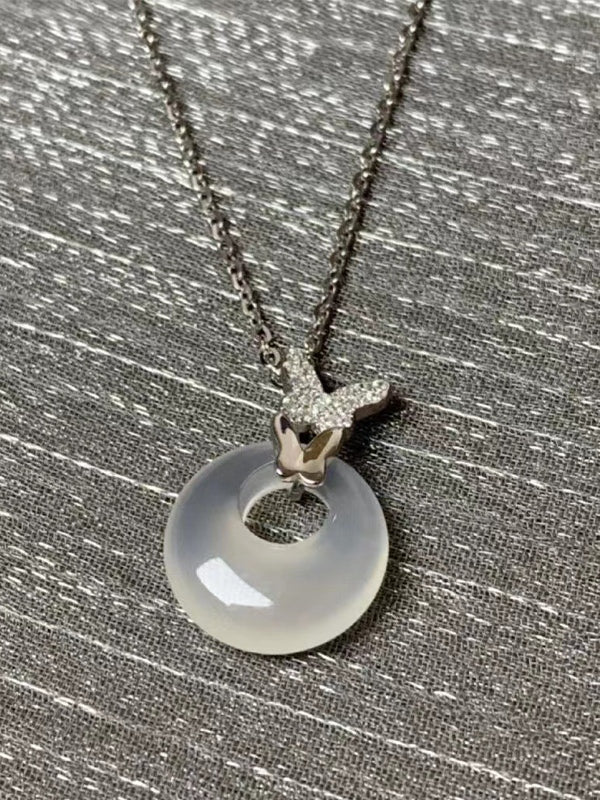 Silver Rhinestone Butterfly Charm Necklace
