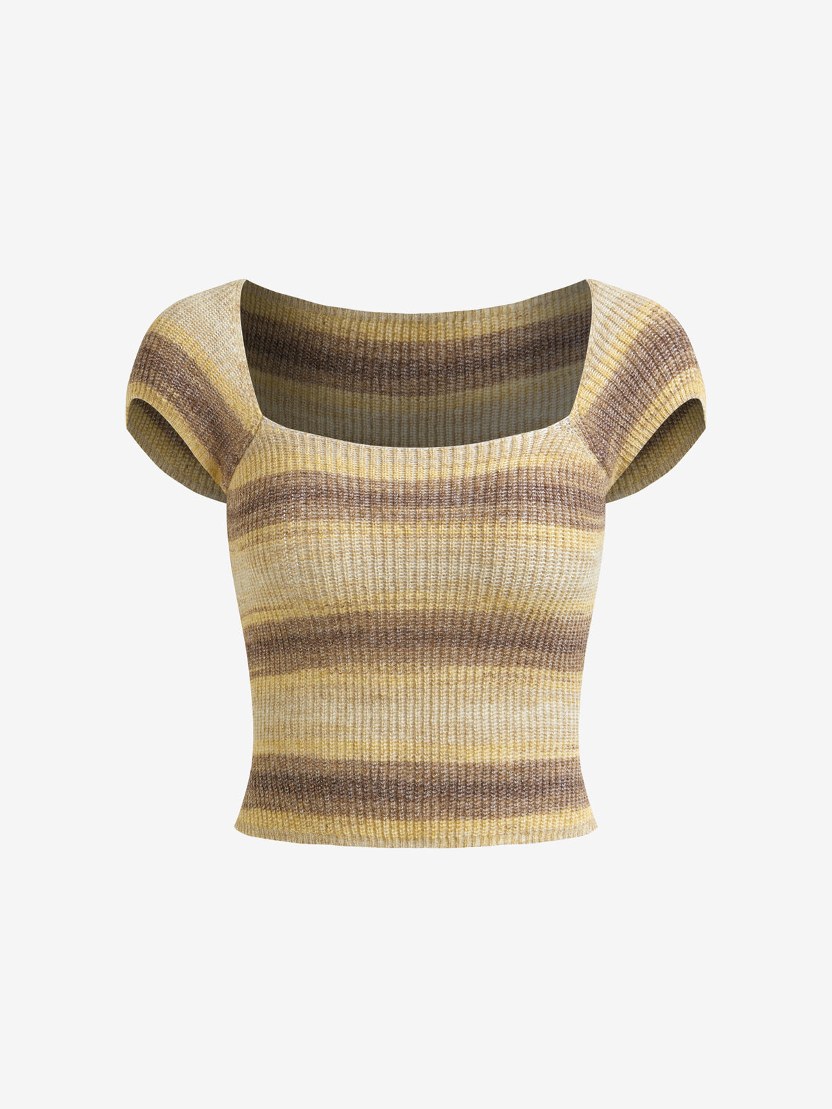 Contrast Color Stripped Square Neck Knit Top