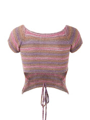 Contrast Color Stripped Square Neck Knit Top